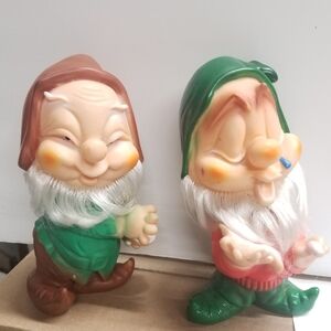 Vintage 1960's Christmas Dwarf Gnomes Rubber Figures Snow White